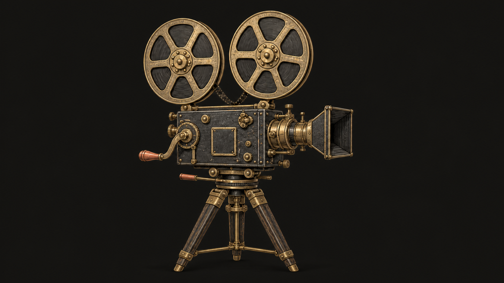 Vintage motion-picture camera on a tripod